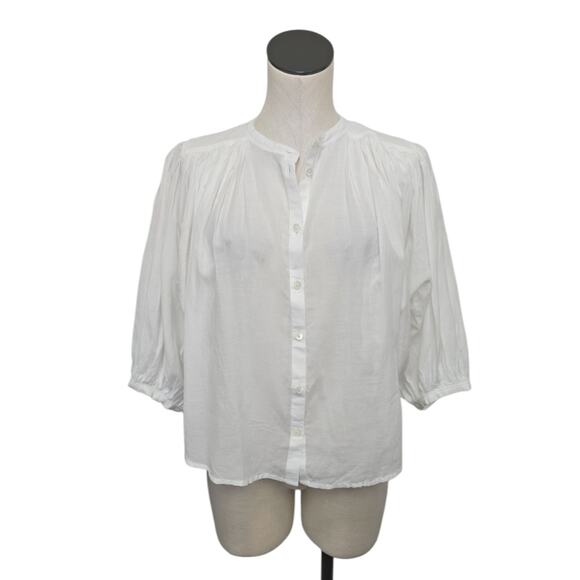NWT Madewell Shirred Crewneck Button Up Top Blouse White Size Large NU464 - Picture 1 of 10